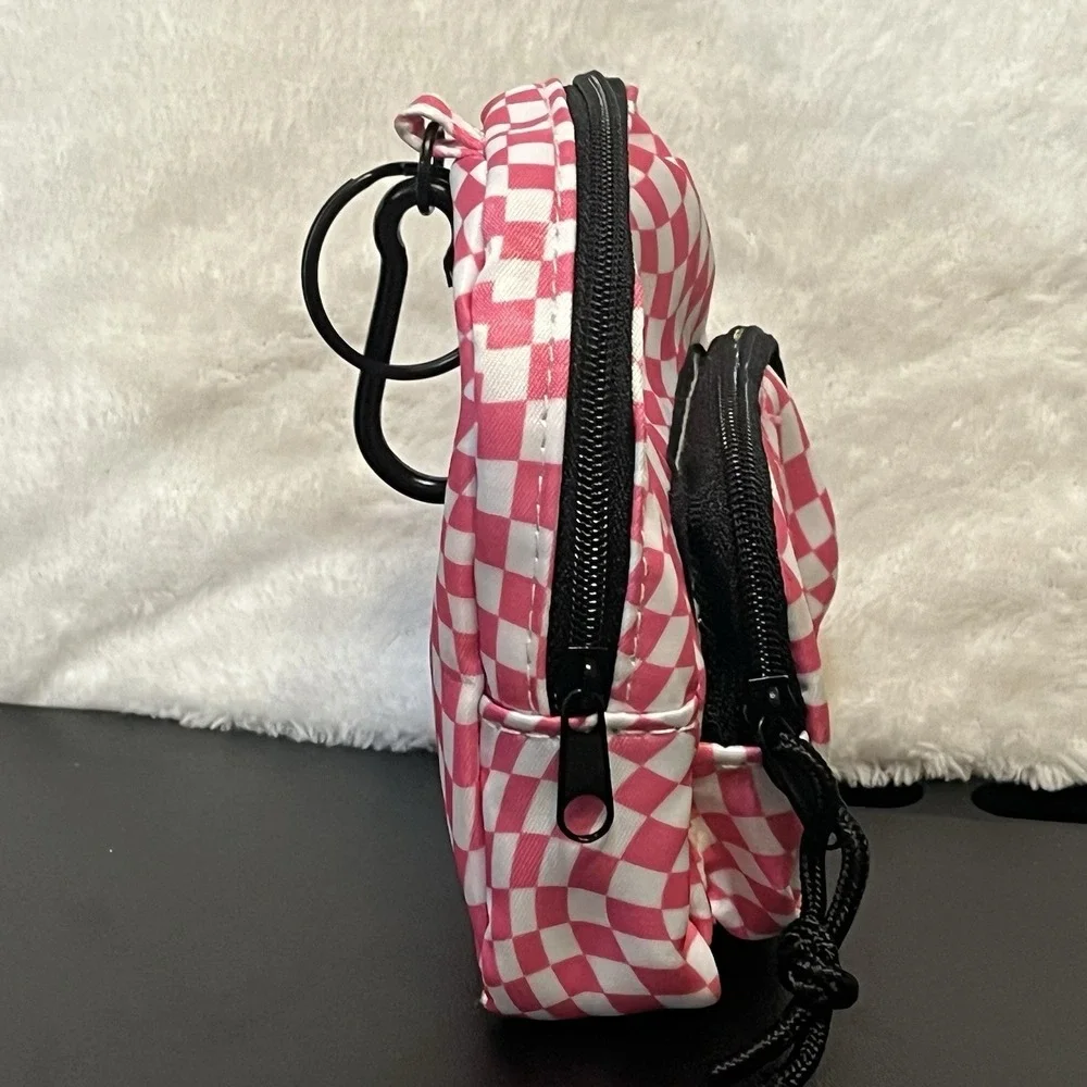Claire's Pink Checkered Mini Backpack Clip Coin Purse Keychain Bag Clean 6